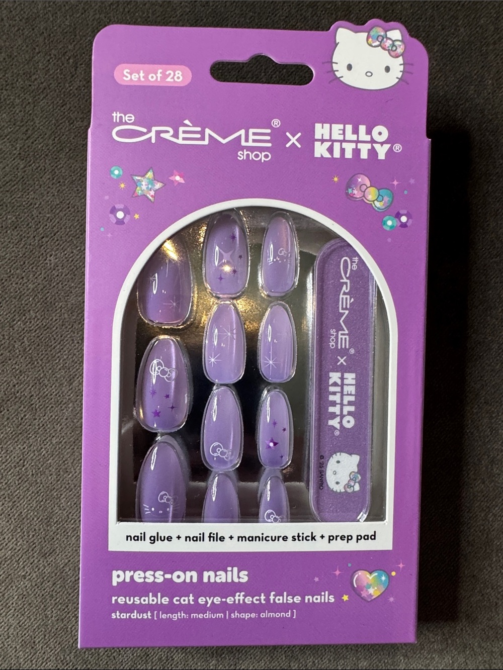 The Crème Shop x Hello Kitty Stardust Press-On Nails Purple 28 Piece Set NEW